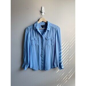 J. Crew 100% Silk Powder Blue Button Up Shirt Size 8P